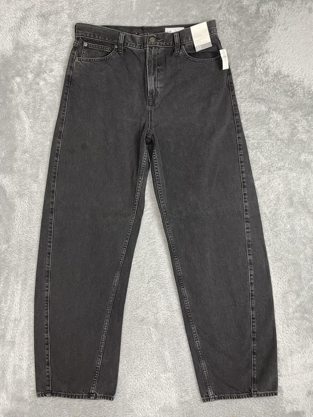 Gap Barrel High Rise Taper Jeans Womens 32/14 Tall Black Charcoal Wash Denim